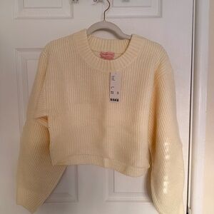 Urban Outfitters cream ribbed knit cropped sweater.